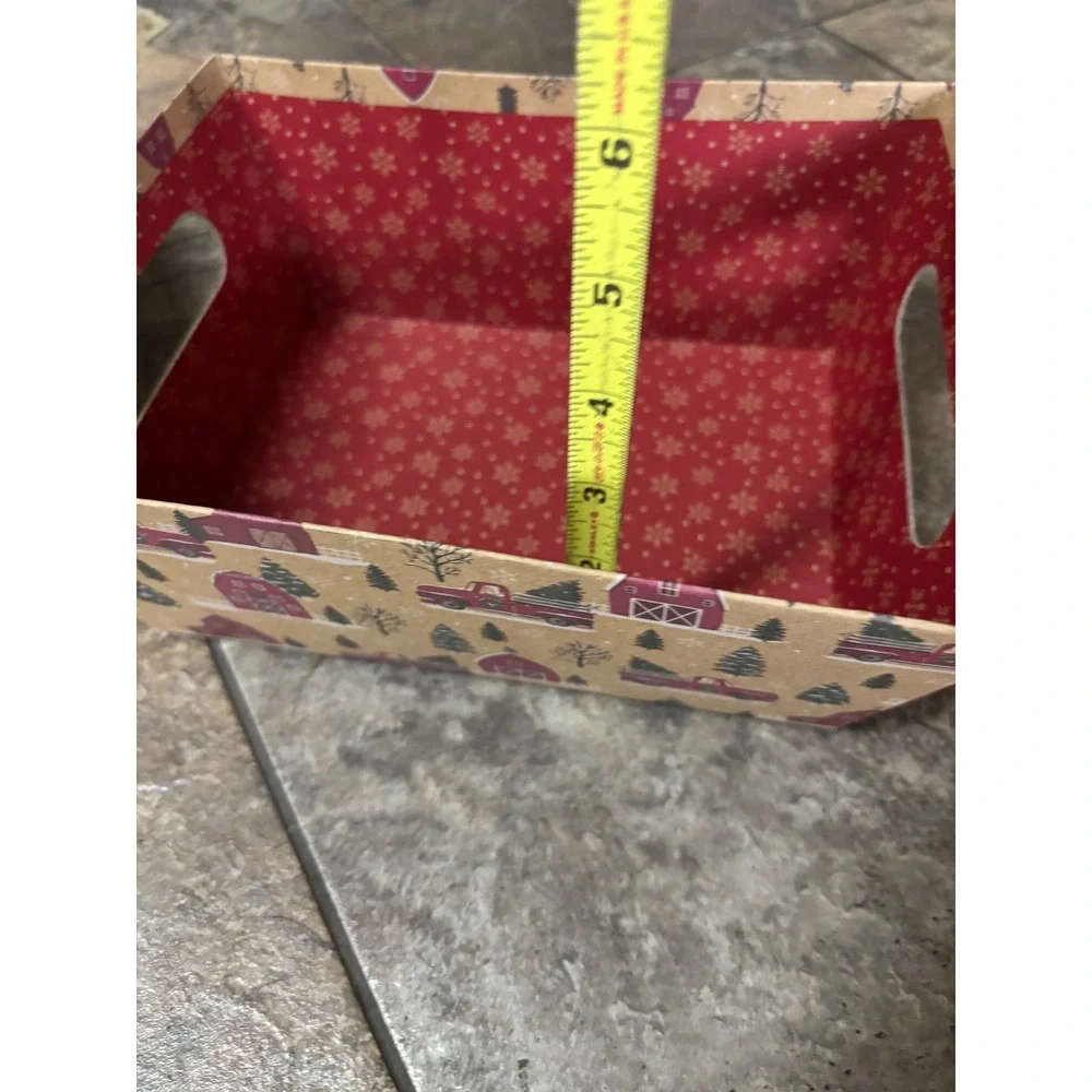Christmas Farmhouse Cardboard Storage Bins Red Truck Barn Set of 3 Holiday Decor